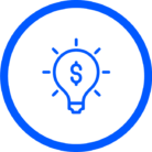 blue lightbulb with dollar sign in center within a circle