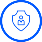 blue person figure on a shield shape within a circle